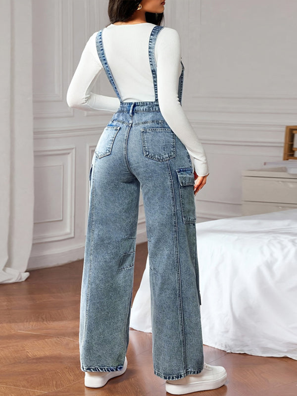 Denim Sleeveless Cargo Jumpsuit