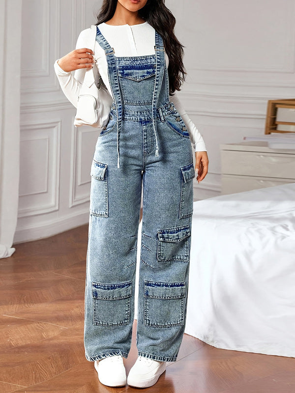 Denim Sleeveless Cargo Jumpsuit
