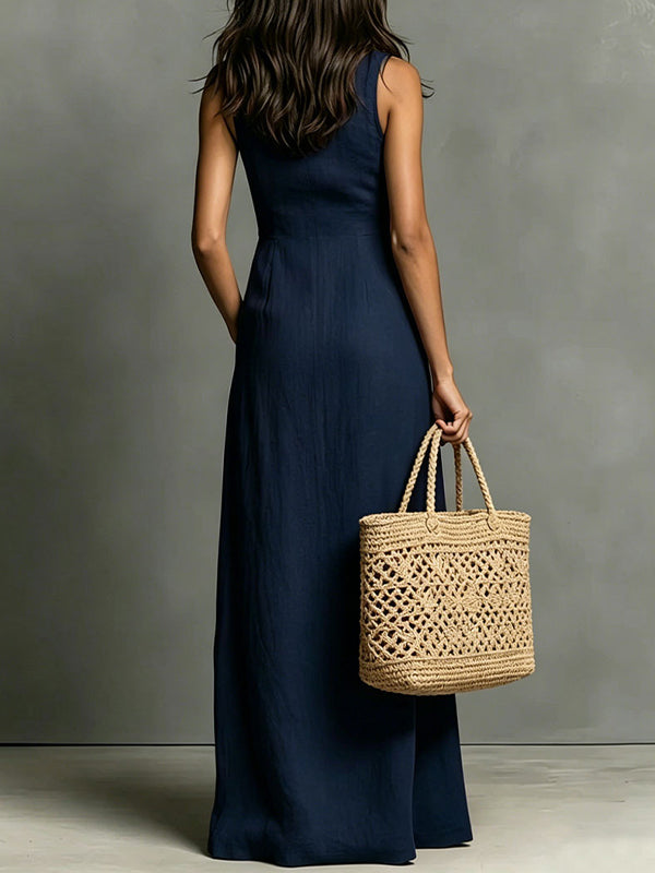 Button-Front Sleeveless Dress