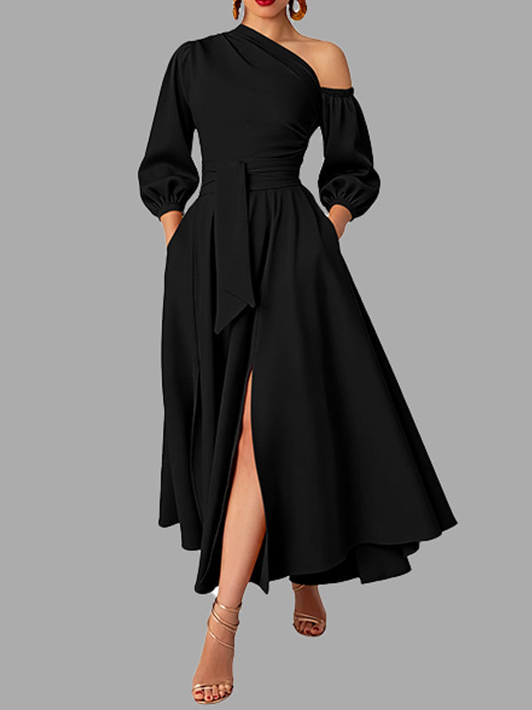 Solid Boat-Neck Tied Dress