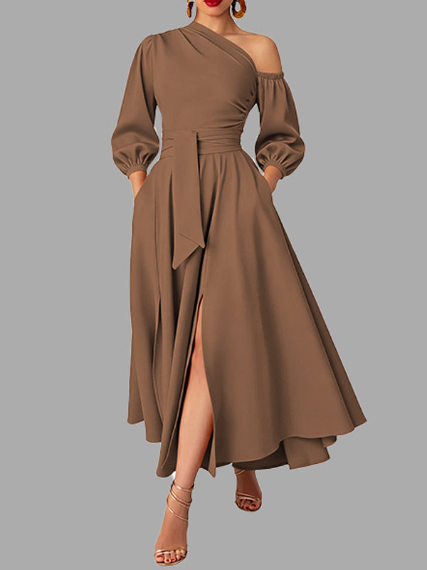 Solid Boat-Neck Tied Dress
