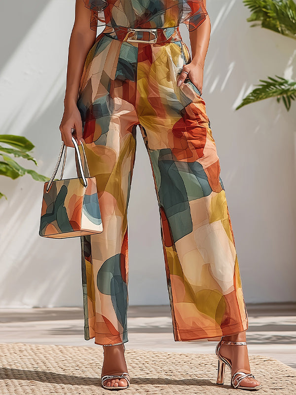Printed Ruffle Tank Top & Pants Set
