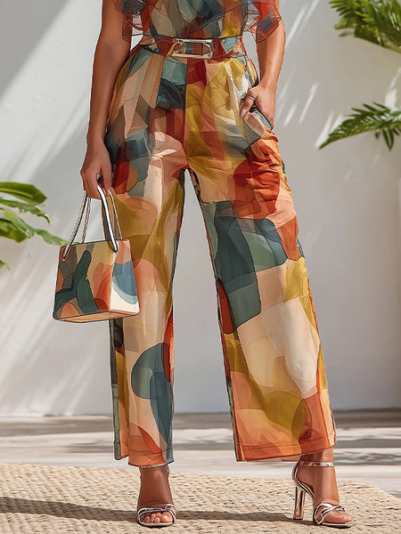 Printed Ruffle Tank Top & Pants Set