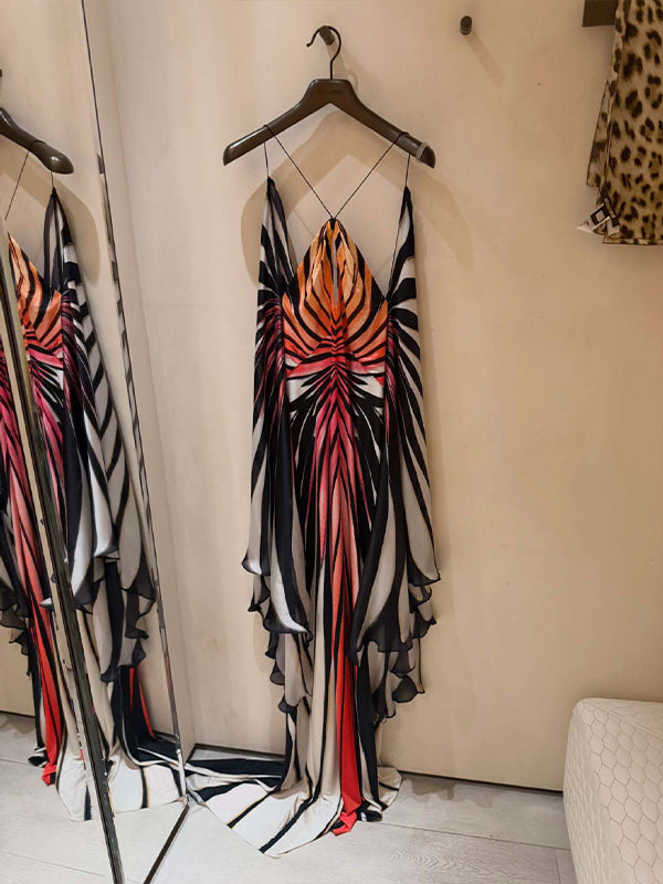 Printed Batwing-Sleeve Maxi Dress