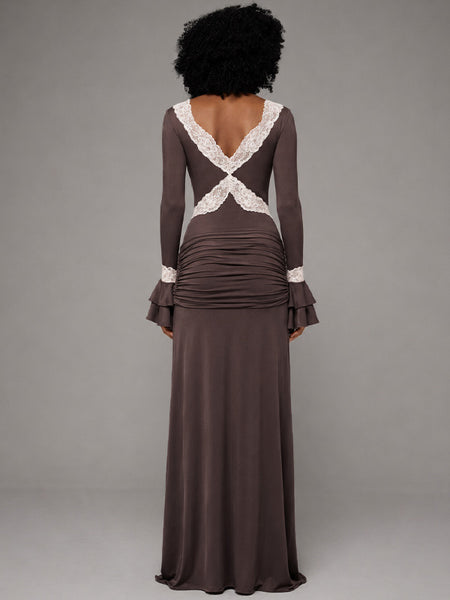 Lace-Combo V-Neck Maxi Dress