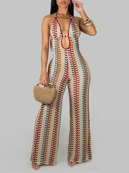 Printed Cutout Halter Jumpsuit