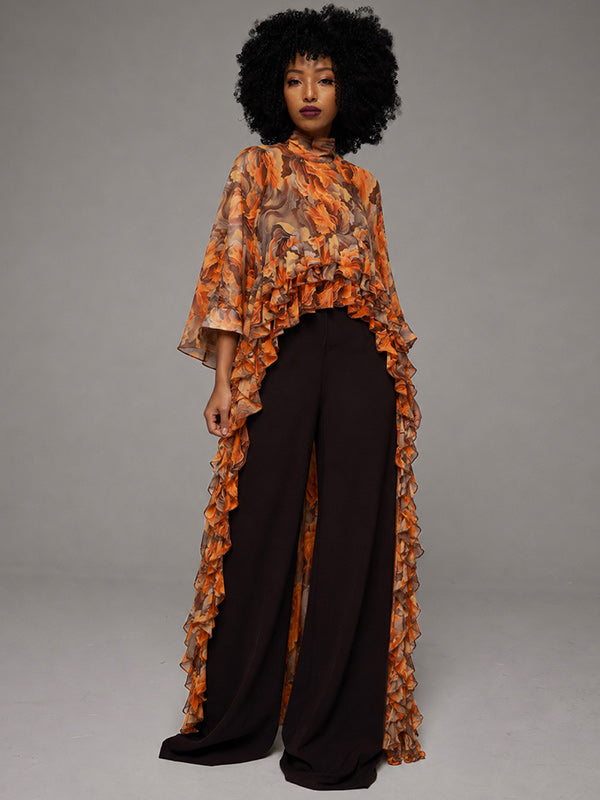 Floral Ruffle Cape Top