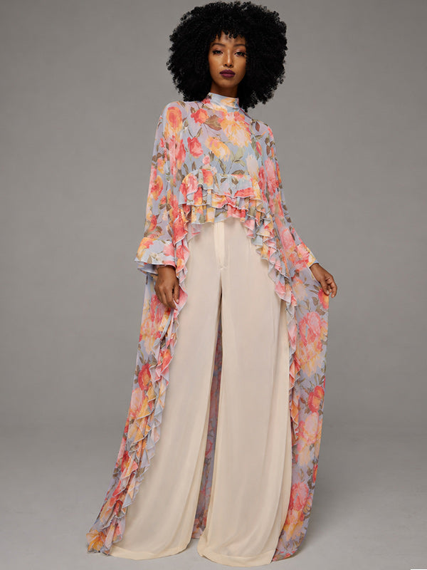 Floral Ruffle Cape Top