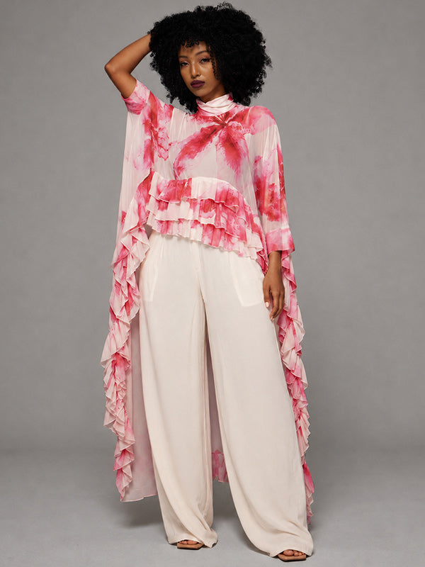 Floral Ruffle Cape Top