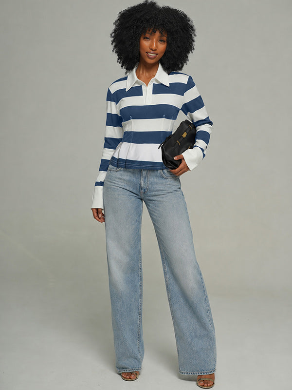 Stripe Fitted Polo Top