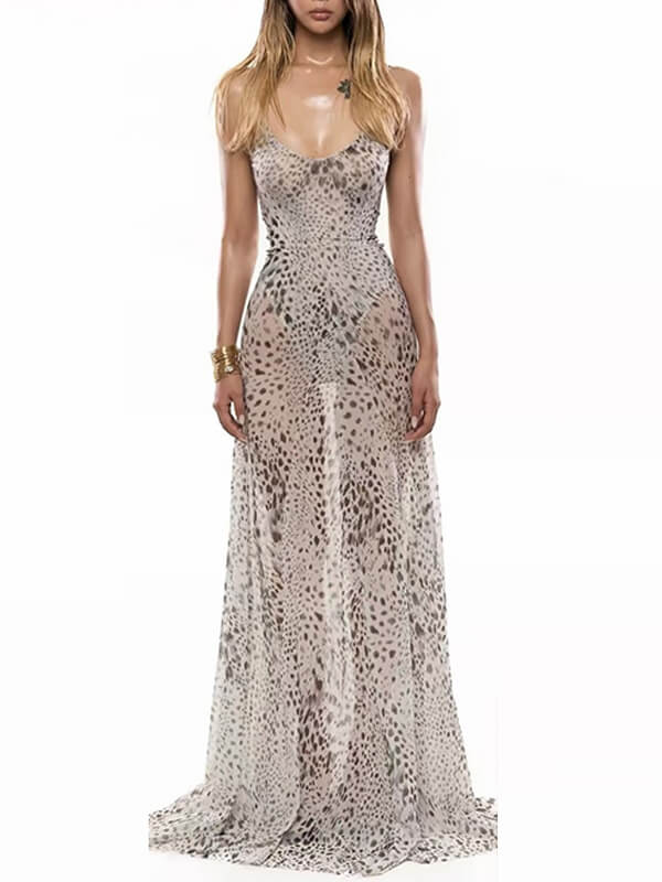 Leopard Print Flowing Maxi Dress