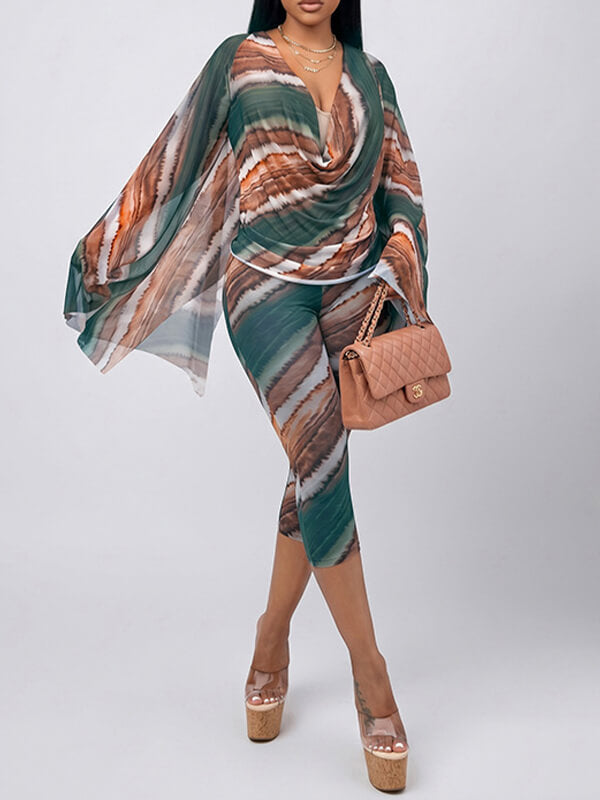 Abstract Print Draped Two Piece Set