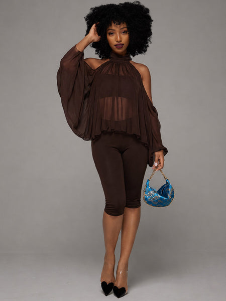 Cold Shoulder Draped Lounge Set
