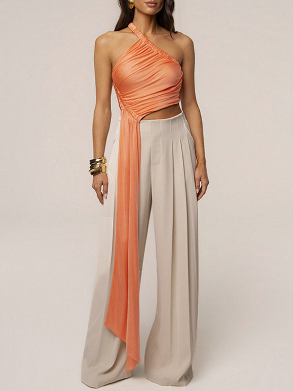 One-Shoulder Draped Ruched Top