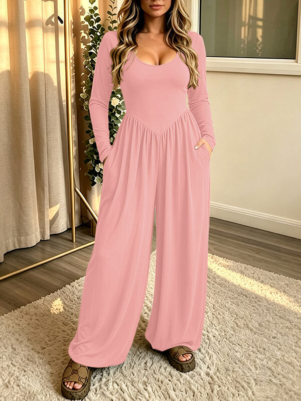 Solid Open-Back Jumpsuit