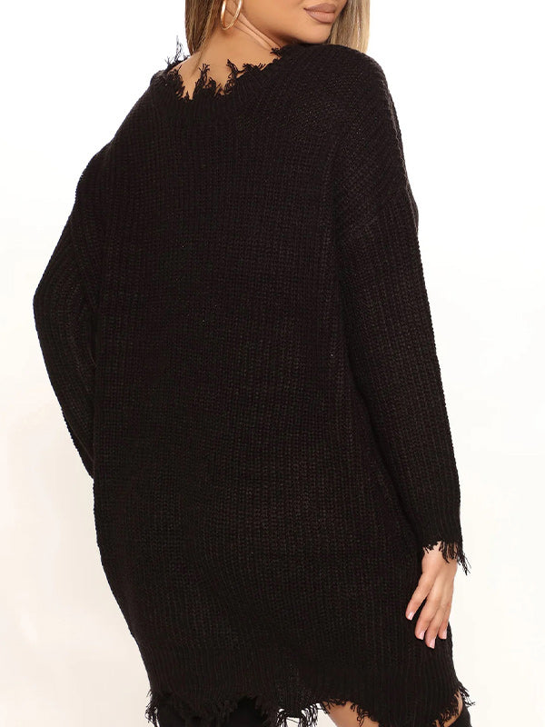 Fringe V-Neck Knit Dress