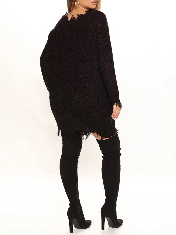 Fringe V-Neck Knit Dress