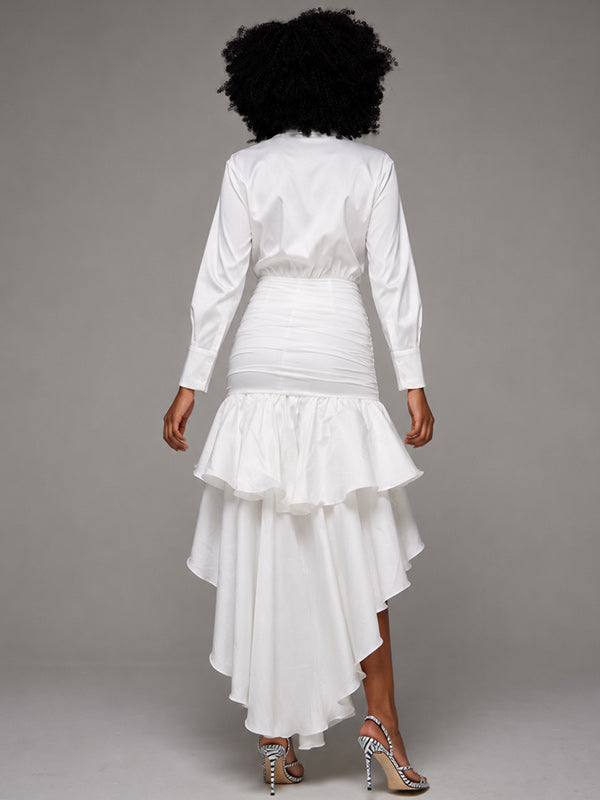 Solid High-Low Ruffle Dress