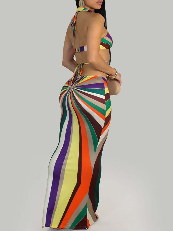 Printed Cutout Halter Maxi Dress