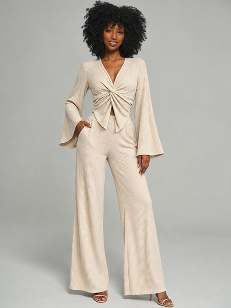 V-Neck Twisted Top & Pants Set