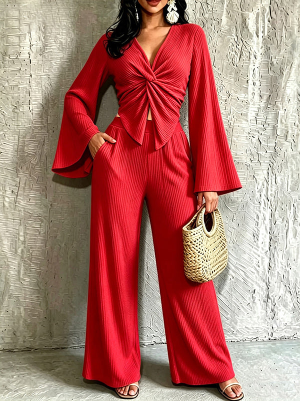 V-Neck Twisted Top & Pants Set
