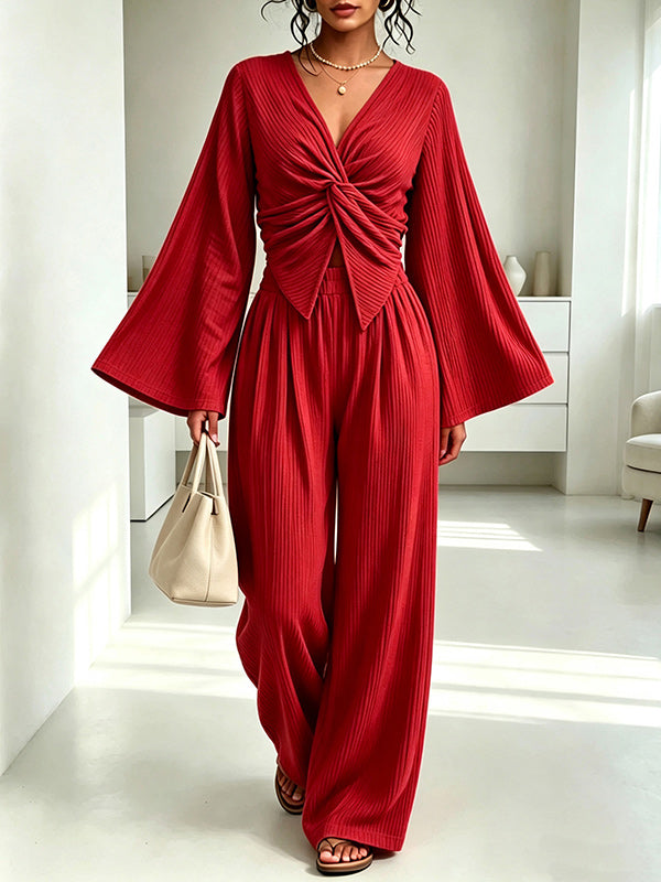 V-Neck Twisted Top & Pants Set