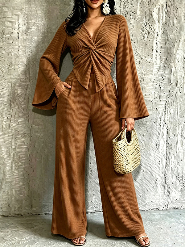 V-Neck Twisted Top & Pants Set