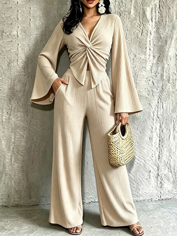 V-Neck Twisted Top & Pants Set