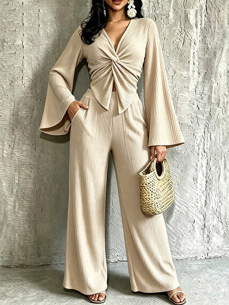 V-Neck Twisted Top & Pants Set