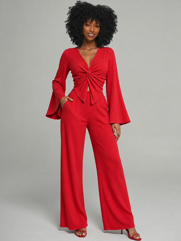 V-Neck Twisted Top & Pants Set