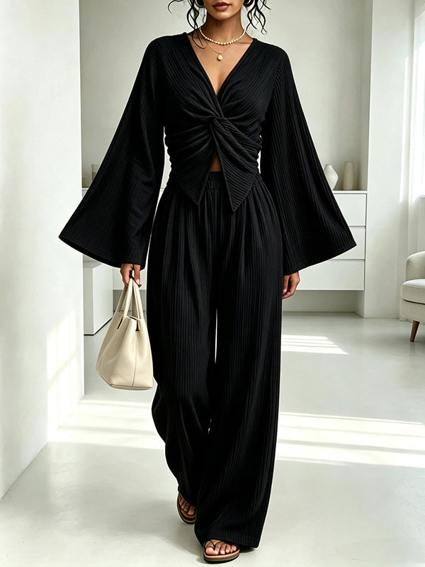 V-Neck Twisted Top & Pants Set