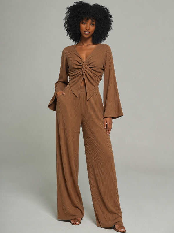 V-Neck Twisted Top & Pants Set