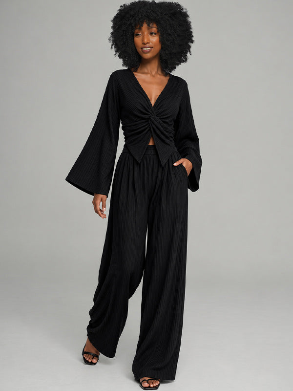 V-Neck Twisted Top & Pants Set