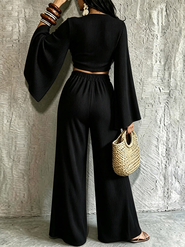 V-Neck Twisted Top & Pants Set