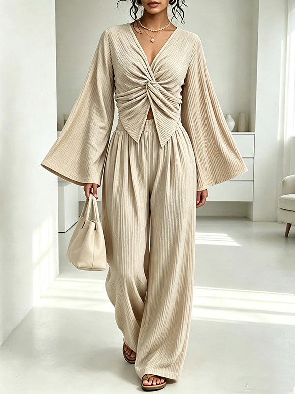 V-Neck Twisted Top & Pants Set