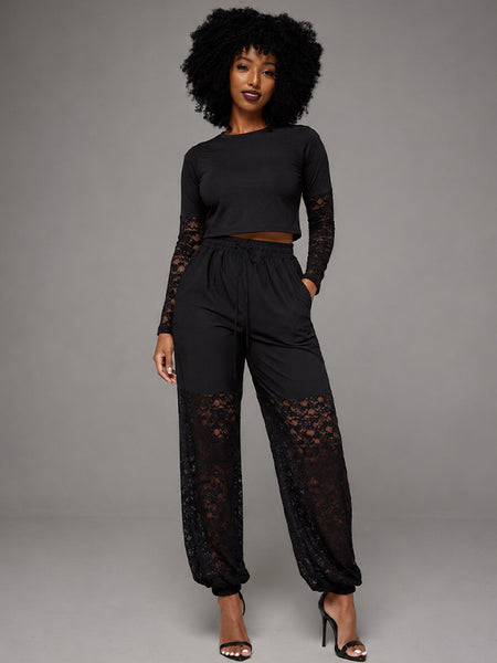 Lace-Combo Top & Pants Set