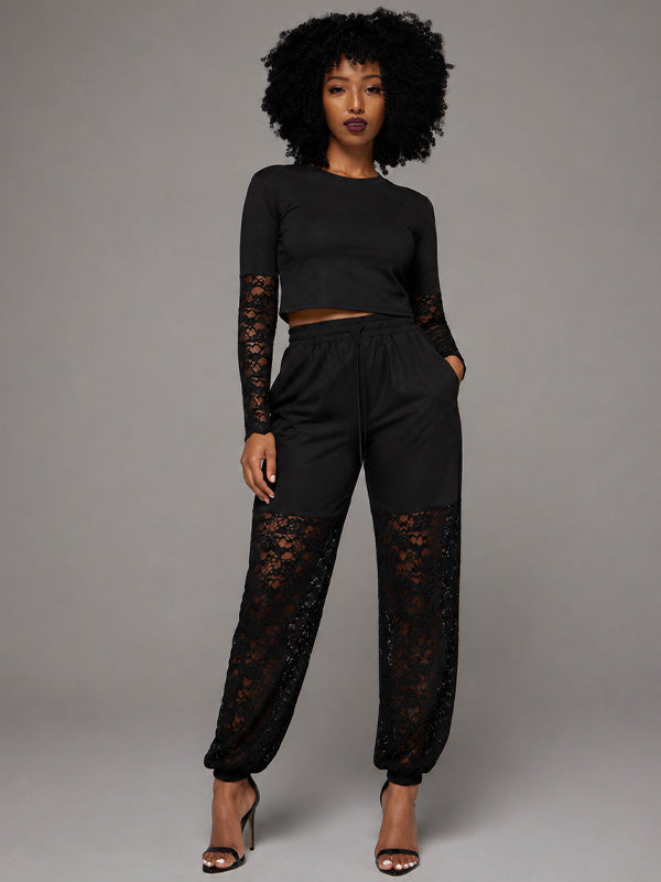 Lace-Combo Top & Pants Set