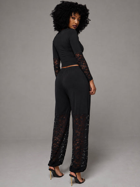 Lace-Combo Top & Pants Set