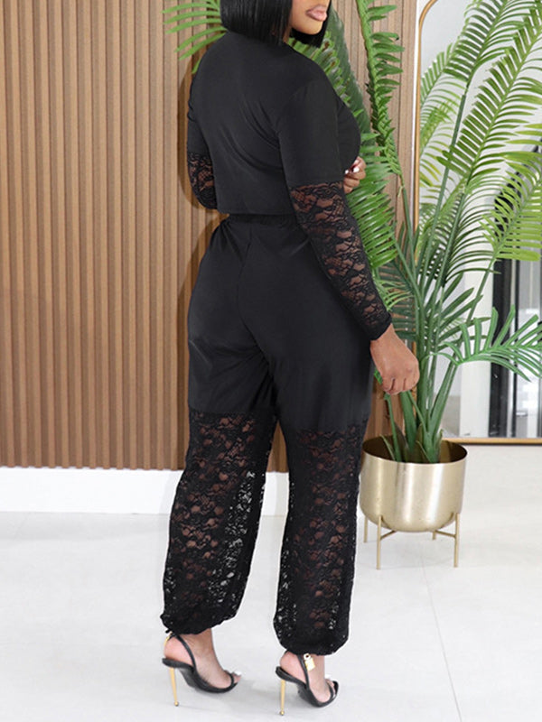 Lace-Combo Top & Pants Set