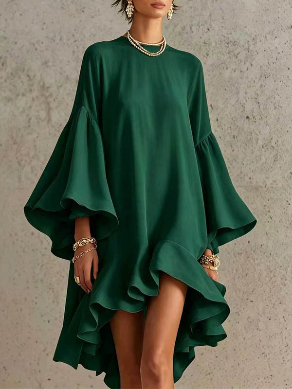 Bell-Sleeve Ruffle Dress