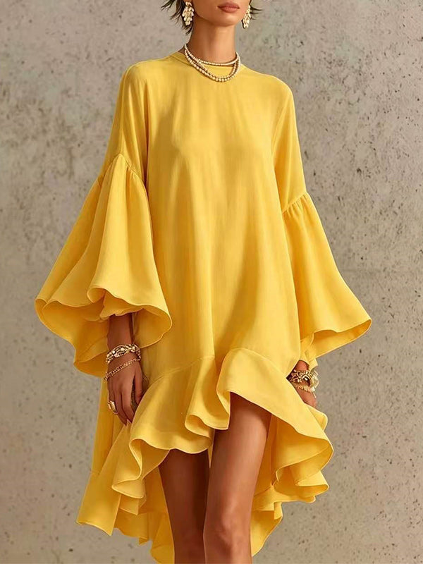 Bell-Sleeve Ruffle Dress
