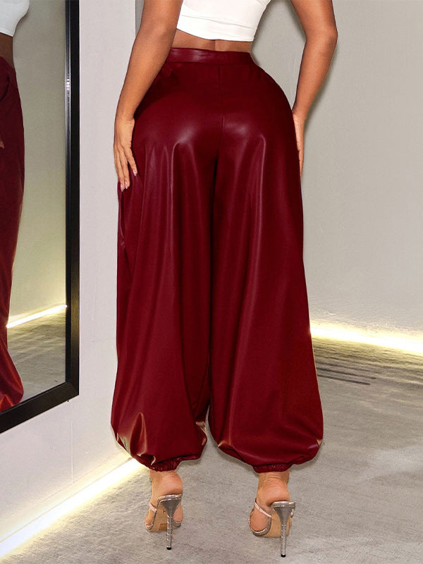 Faux-Leather Wide-Leg Jogger Pants