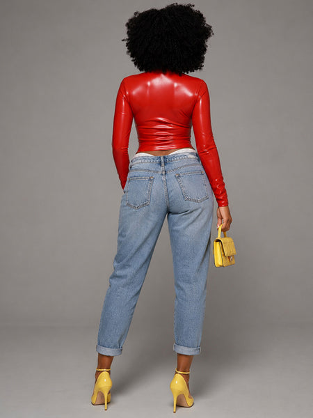 Letter-Print Faux-Leather Top