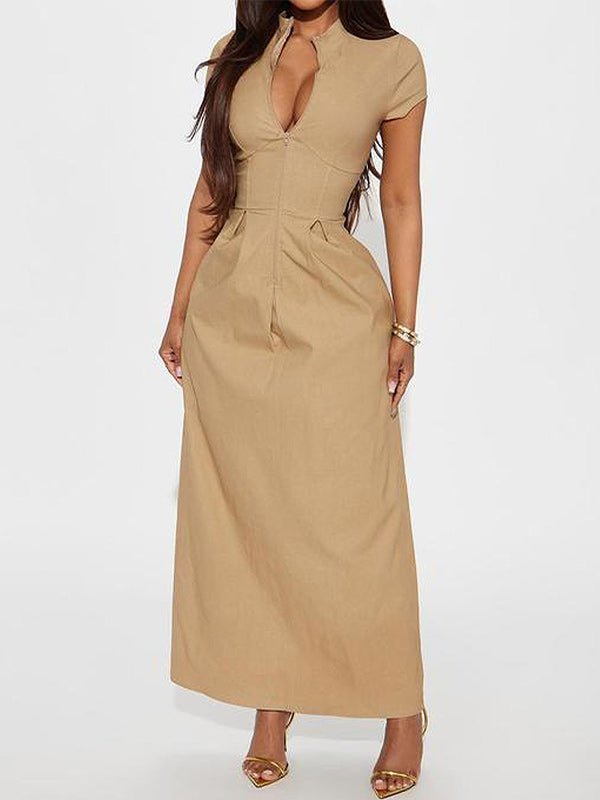 Solid Zip-Front Dress
