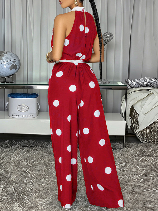 Dot Sleeveless Tied Jumpsuit