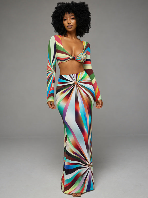 Printed Crop Top & Skirt Set