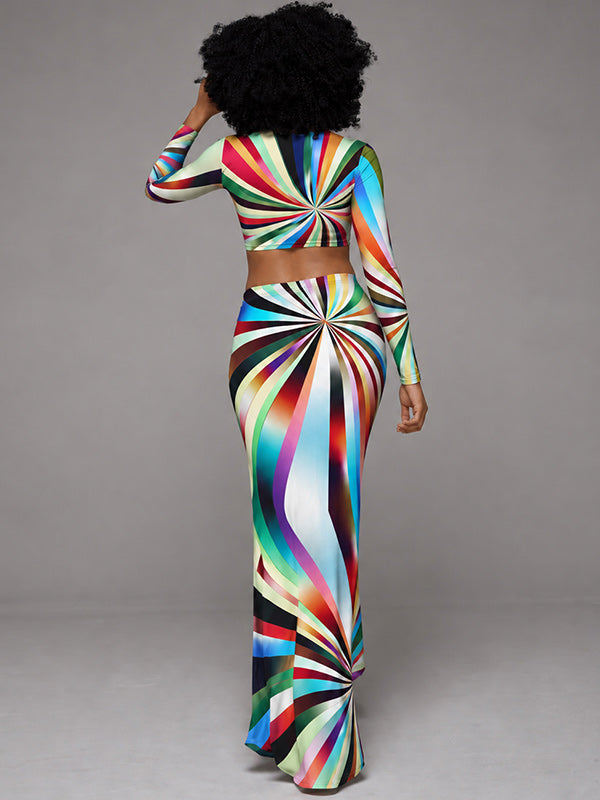 Printed Crop Top & Skirt Set