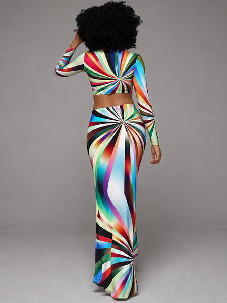 Printed Crop Top & Skirt Set