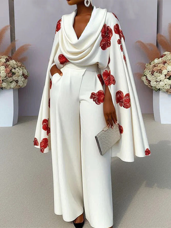 Floral Cowl-Neck Top & Pants Set
