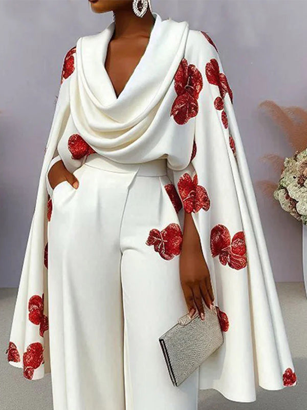 Floral Cowl-Neck Top & Pants Set